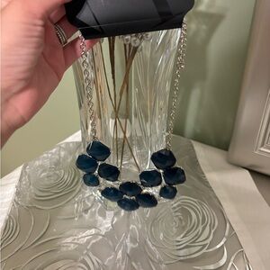 New York & Company Blue Silver Necklace Statement Bib